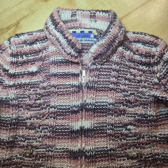 Myriam Cepeda Hand Made In Columbia Baby Girls Zip Knit Sweater Purple 1-2 Yrs - Picture 2 of 9